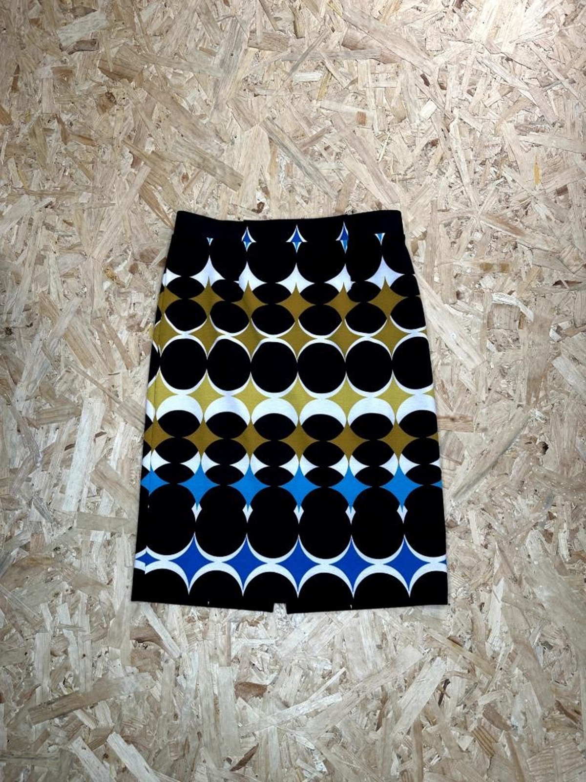 Nine West Pencil Skirt Womens Size 6 Geometric Mod Print Black Blue Gold Lined